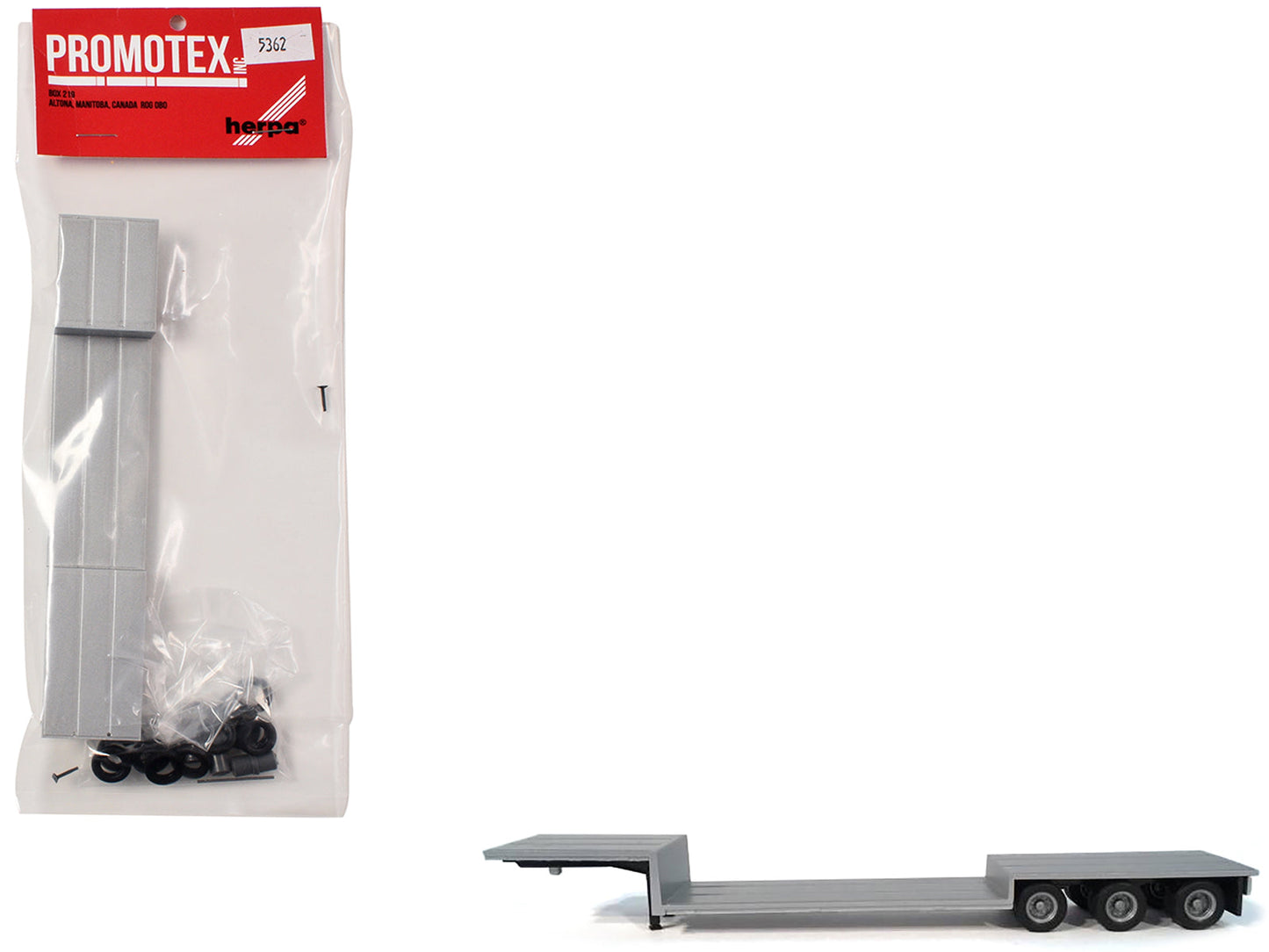 3-Axle Double-Drop Flatbed Trailer Silver Top 1/87 (HO) Plastic Model by Promotex free shipping USA