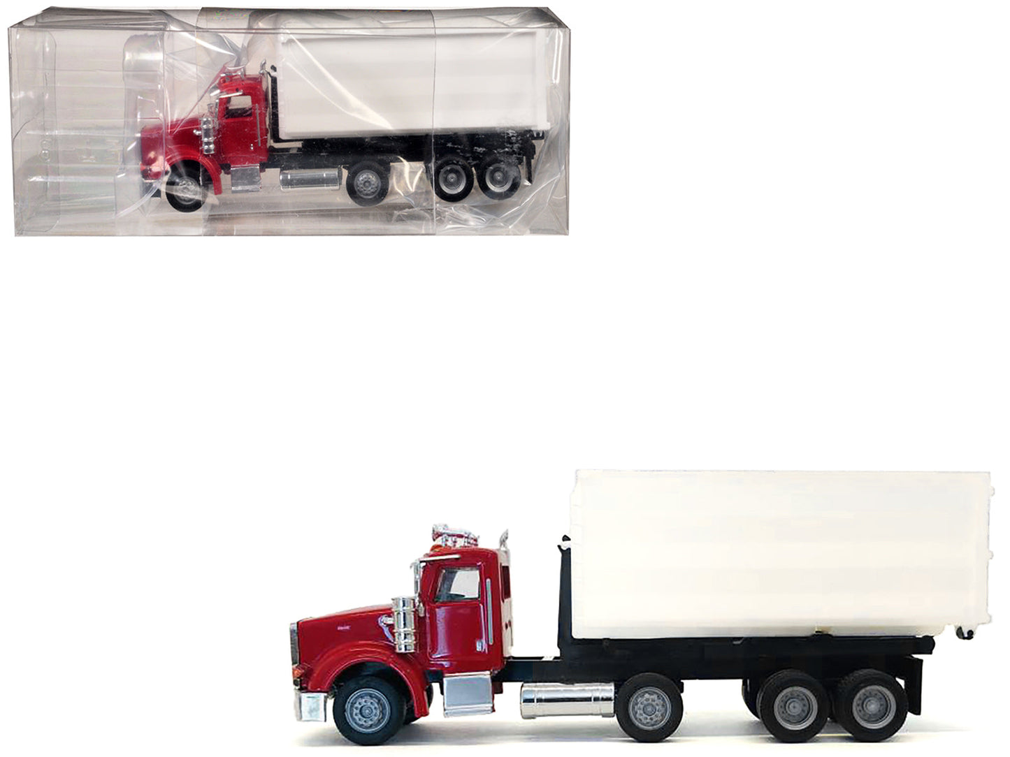 Peterbilt 367 Roll-Off Dump Truck Red with White Box 1/87 (HO) Plastic Model Car by Promotex free shipping USA