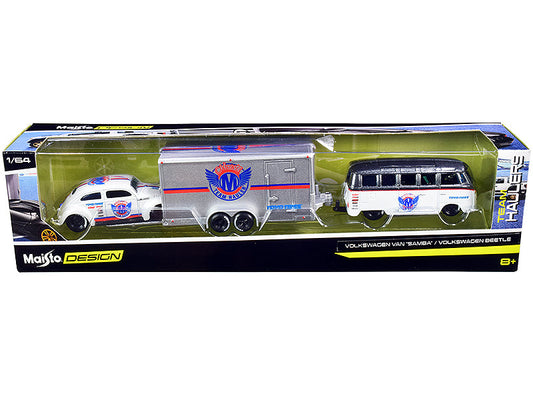 Rapid Vehicles Volkswagen Samba Bus Dark Gray Metallic and White with Volkswagen Beetle White...