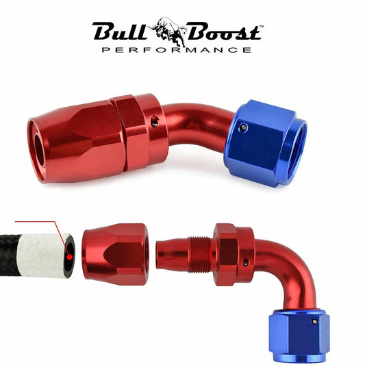 Bull Boost Performance 8 AN 90 Degree Billet Swivel Seal Braided Steel Hose End Fitting...
