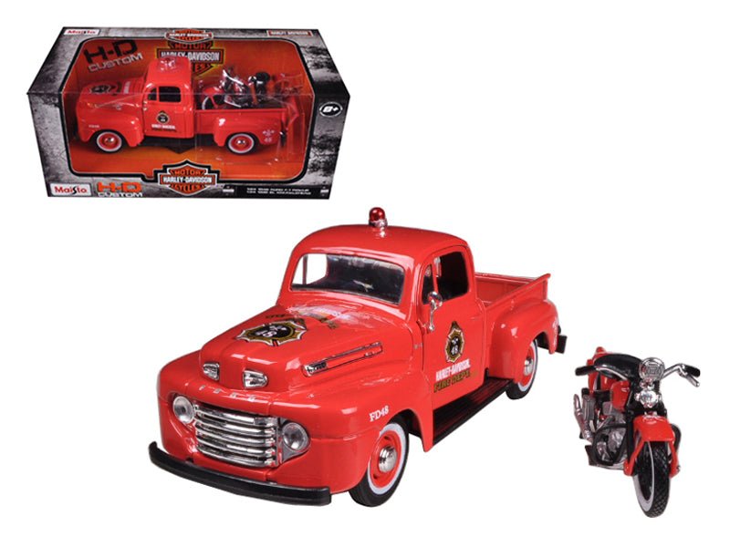 Rapid Vehicles 1948 Ford F-1 Pickup Truck "Harley Davidson" Fire Truck and 1936 El Knucklehead...