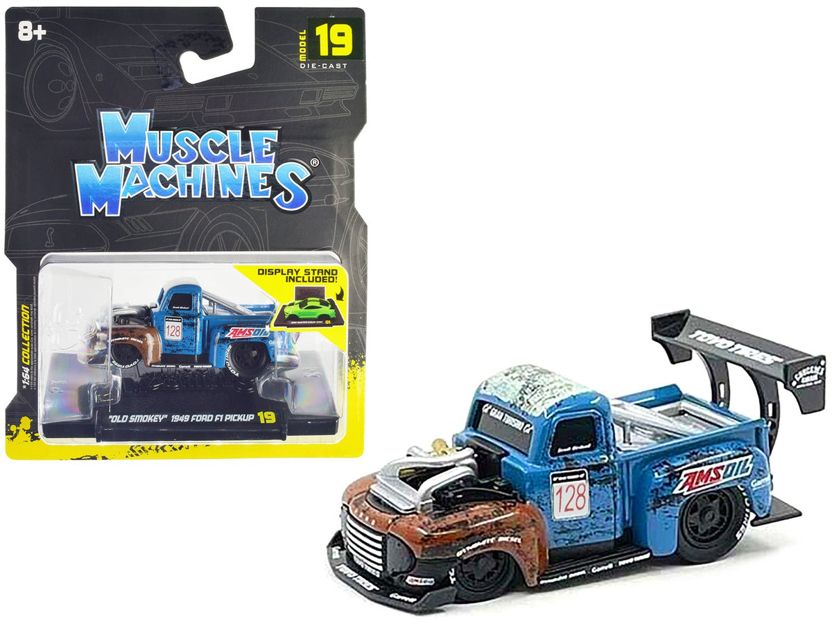 Rapid Vehicles 1949 Ford F1 Pickup Truck #128 "Old Smokey" Blue and Brown (Weathered) 1/64...