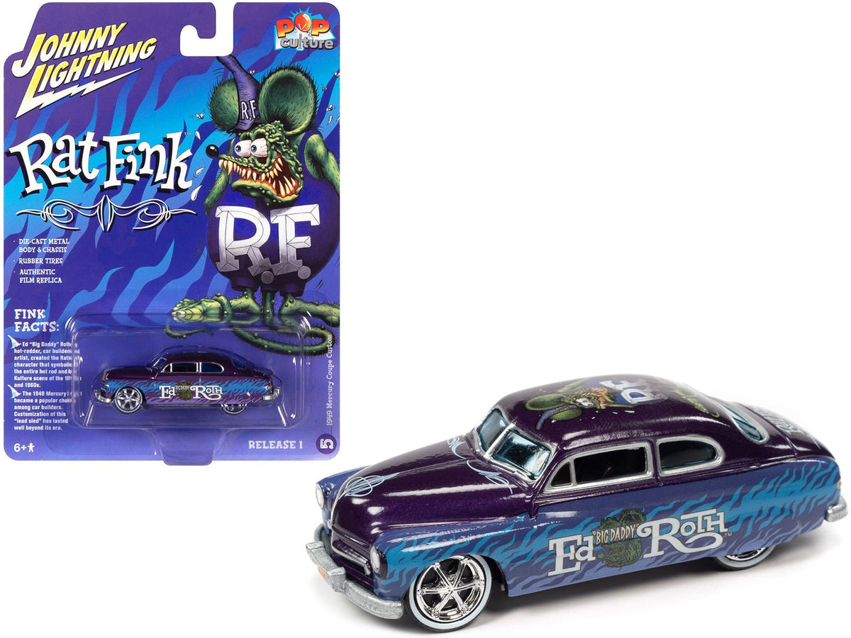 Rapid Vehicles 1949 Mercury Coupe Custom Purple Metallic with Graphics "Rat Fink" "Pop Culture"...