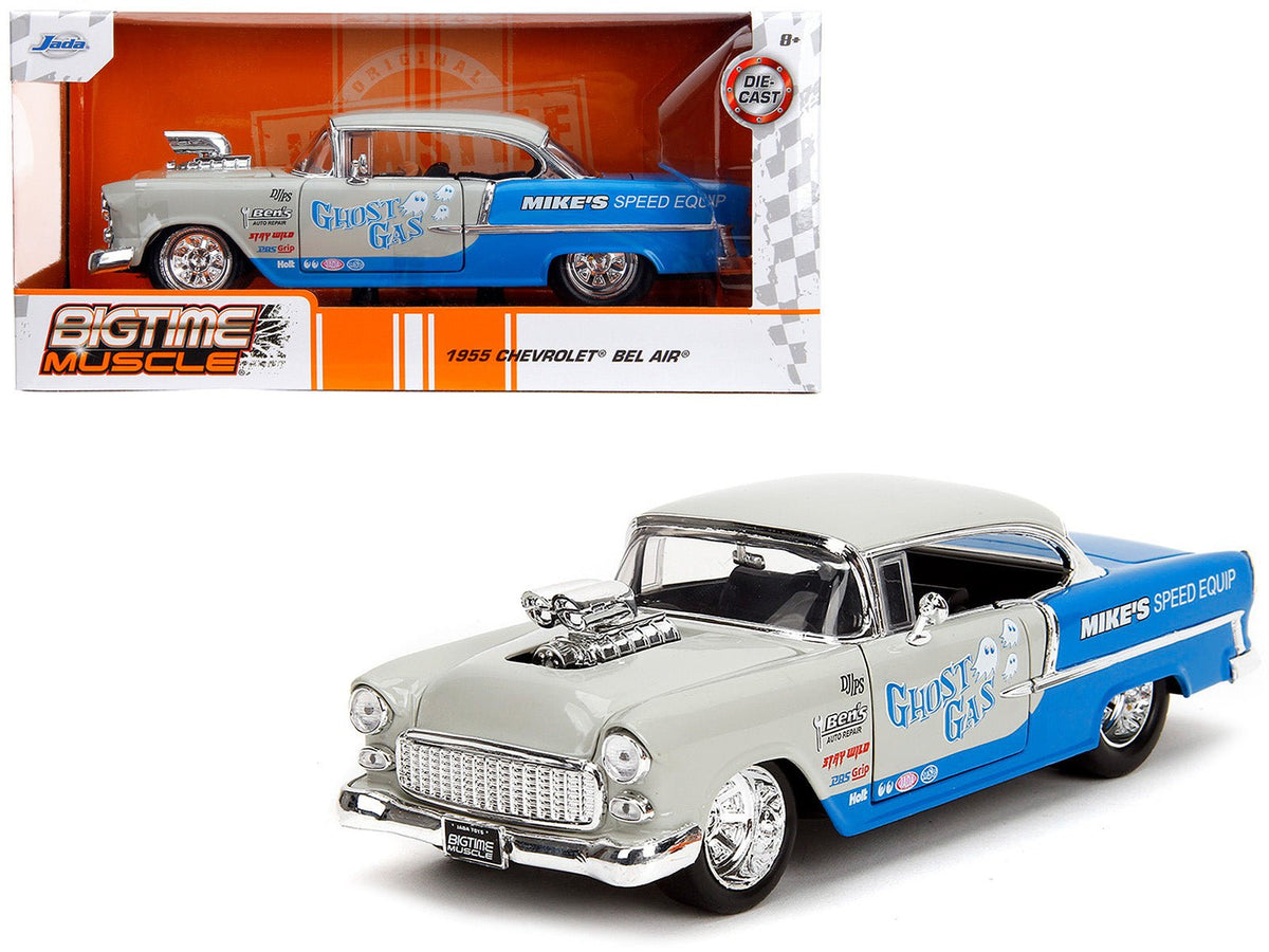 Rapid Vehicles 1955 Chevrolet Bel Air "Ghost Gas - Mike's Speed Equip" Light Gray and Blue...
