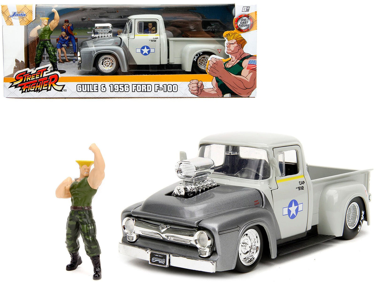 Rapid Vehicles 1956 Ford F-100 Pickup Truck Tan and Gray Metallic and Guile Diecast Figure...