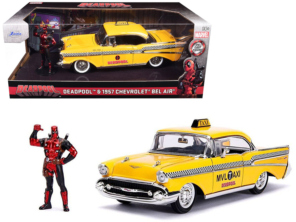 Rapid Vehicles 1957 Chevrolet Bel Air Taxi Yellow with Deadpool Diecast Figurine "Marvel" Series...
