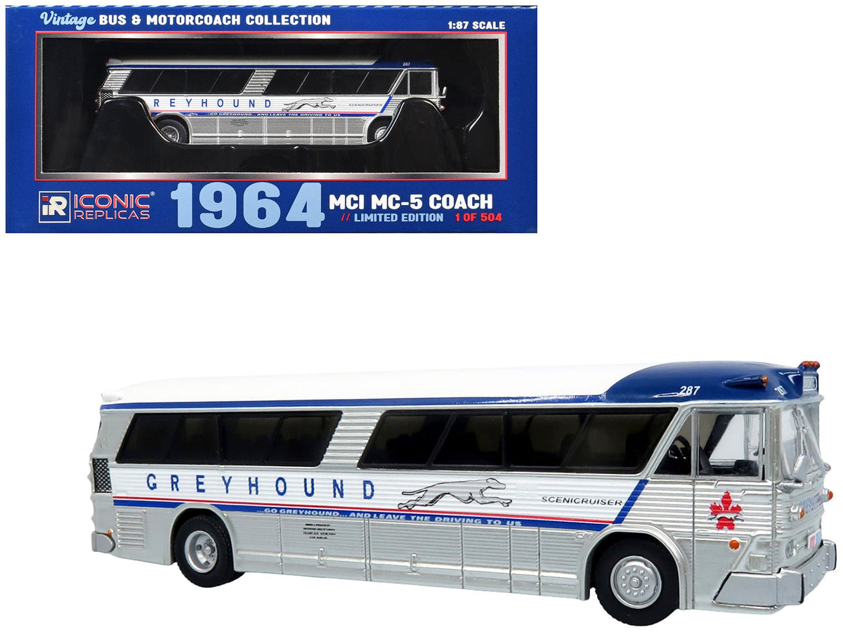 Rapid Vehicles 1964 MCI MC-5A Coach Bus "Greyhound Canada" White with Blue Stripes "Vintage Bus &...