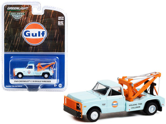 Rapid Vehicles 1969 Chevrolet C-30 Dually Wrecker Tow Truck "Gulf Oil" Light Blue "Welding Tire...