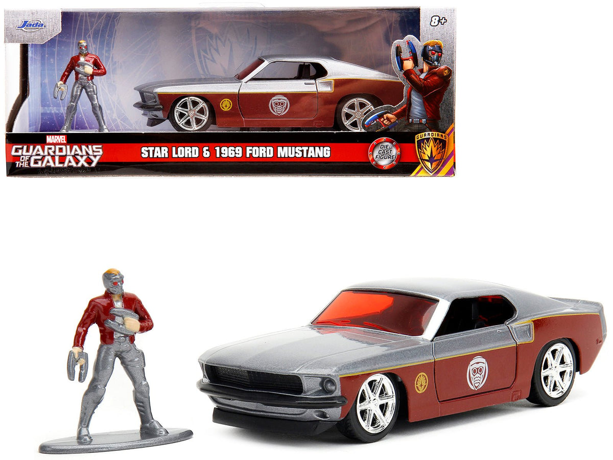 Rapid Vehicles 1969 Ford Mustang Silver Metallic and Dark Red and Star Lord Diecast Figure...