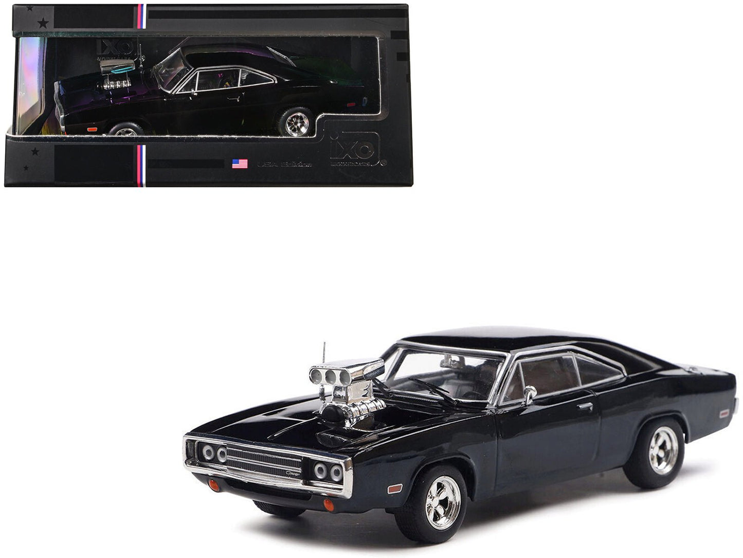 1970 Dodge Charger with Blown Engine Black 1/43 Diecast Model by IXO Models free shipping USA
