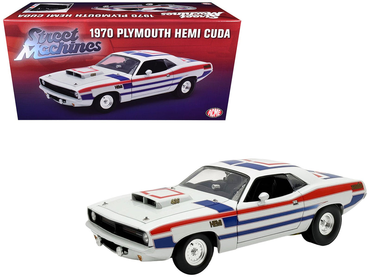 Rapid Vehicles 1970 Plymouth HEMI Cuda "Street Machine" White with Red and Blue Stripes Limited...