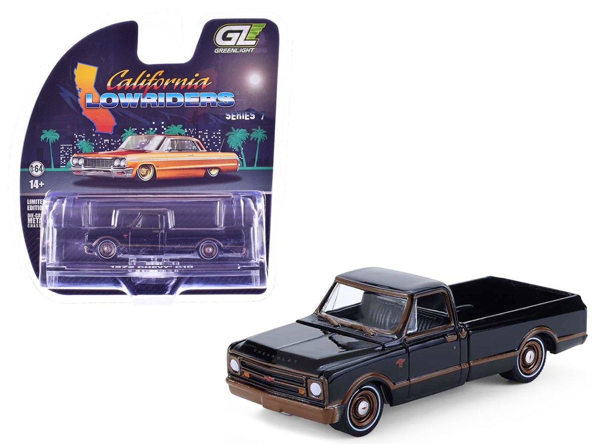 Rapid Vehicles 1972 Chevrolet C10 Pickup Truck Lowrider Black with Bronze Stripes "California...