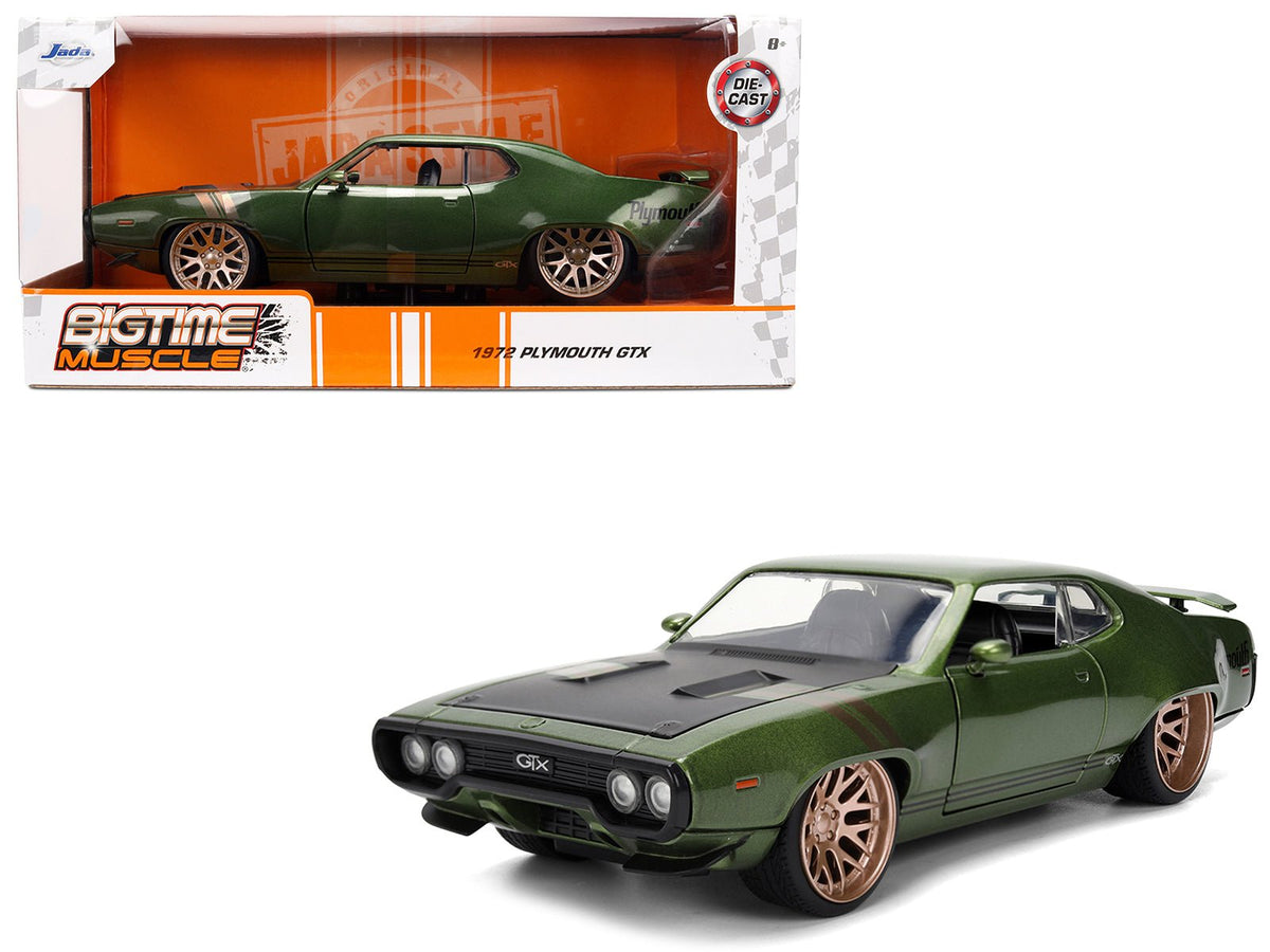 Rapid Vehicles 1972 Plymouth GTX Green Metallic with Matt Black Hood and Gold Stripes "Bigtime...