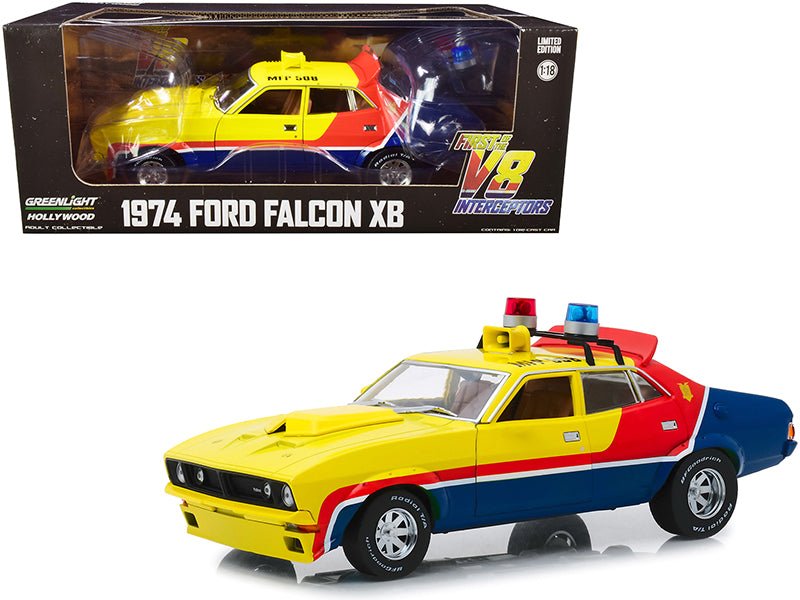 Rapid Vehicles 1974 Ford Falcon XB 4-Door Sedan RHD (Right Hand Drive) Yellow and Blue with Red...