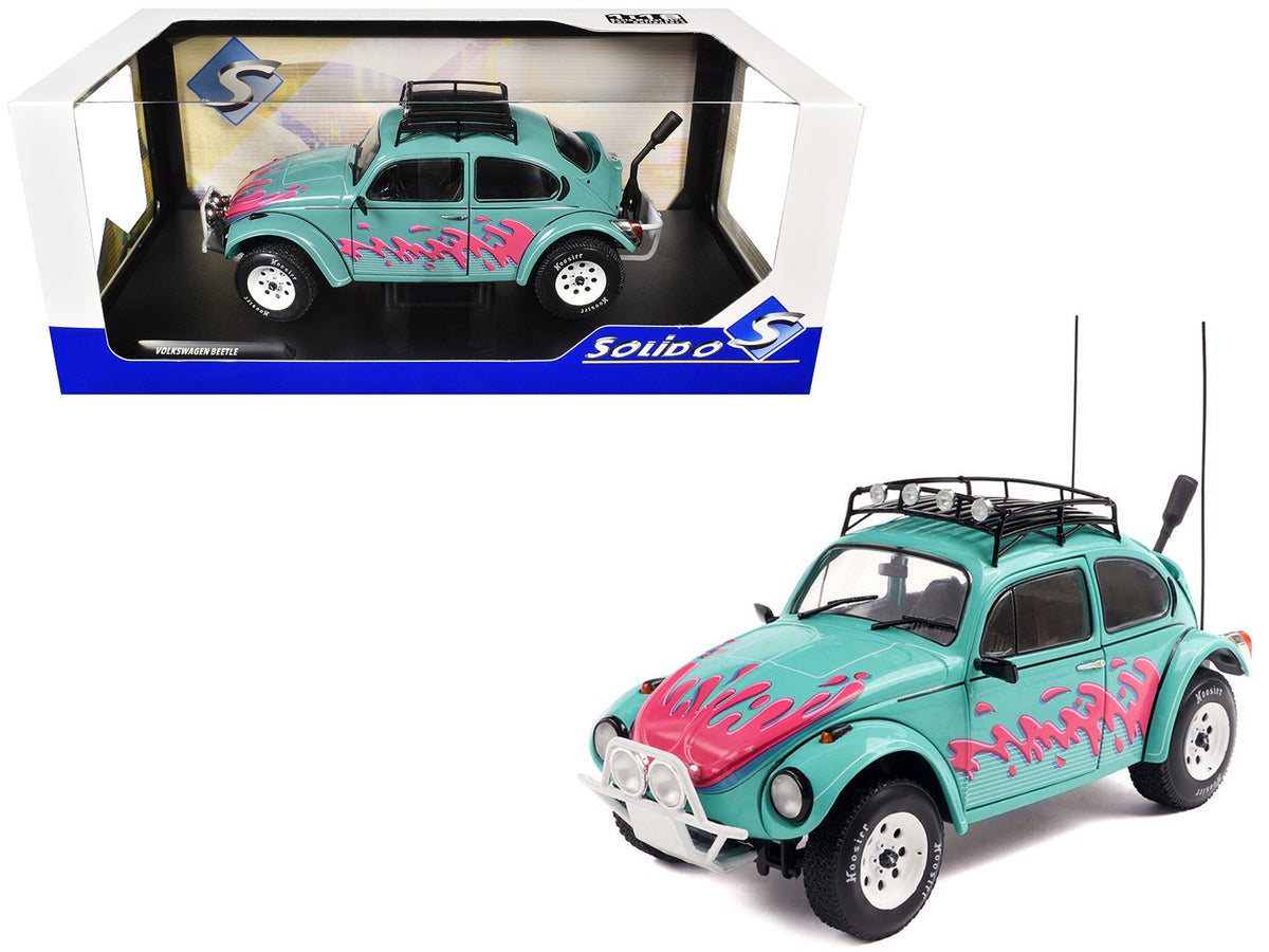 Rapid Vehicles 1976 Volkswagen Beetle Baja Miami Green with Pink Graphics 1/18 Diecast Model Car...