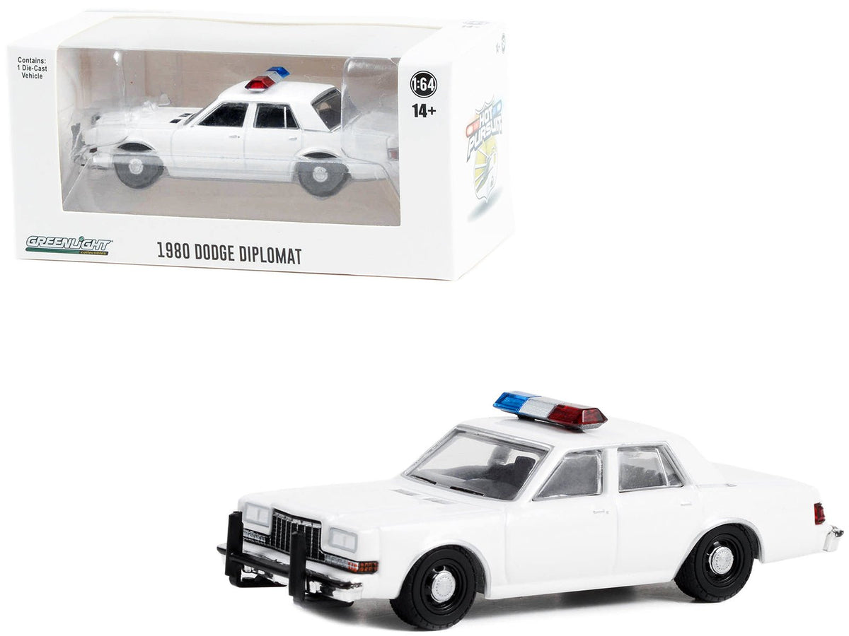 Rapid Vehicles 1980-1989 Dodge Diplomat Police Unmarked White with Light Bar "Hot Pursuit" "Hobby...