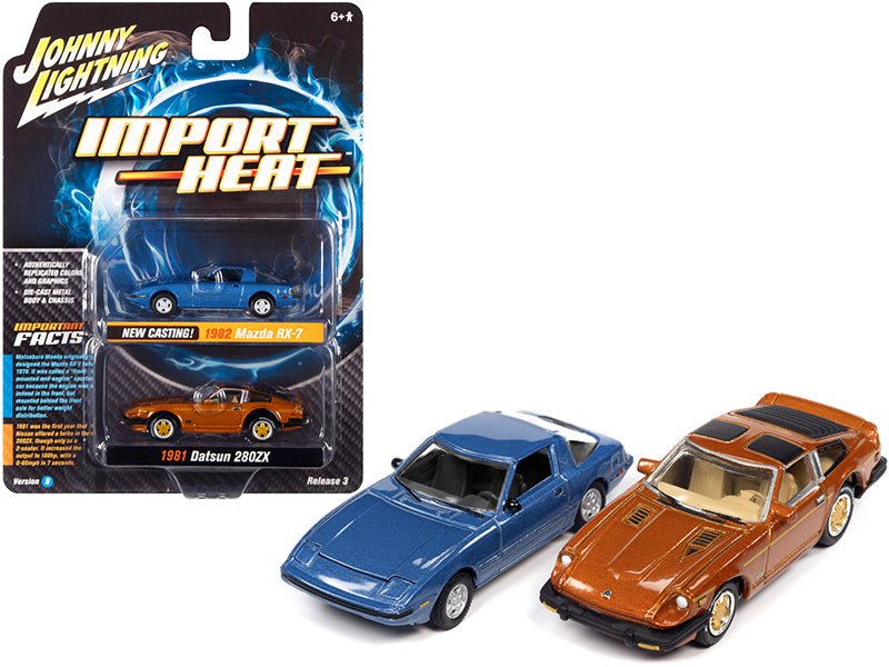 Rapid Vehicles 1982 Mazda RX-7 Blue Metallic and 1981 Datsun 280ZX Orange Mist Metallic "Import...