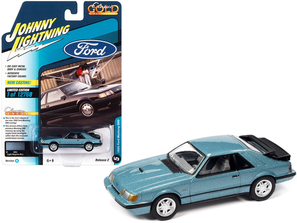 Rapid Vehicles 1986 Ford Mustang SVO Light Regatta Blue Metallic with Black Stripes "Classic Gold...