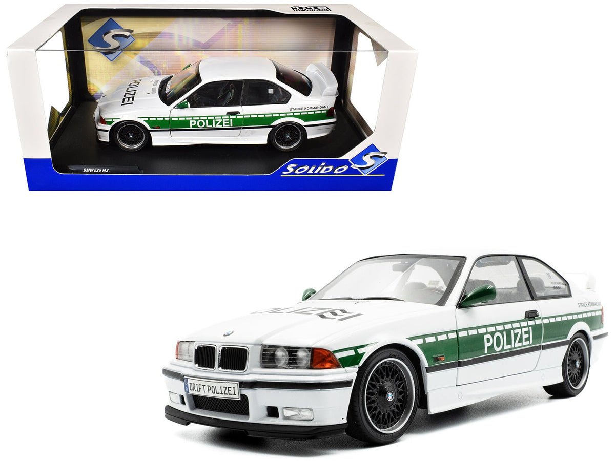 Rapid Vehicles 1991 BMW E36 M3 Custom "Drift Polizei" White with Green Stripes 1/18 Diecast Model...