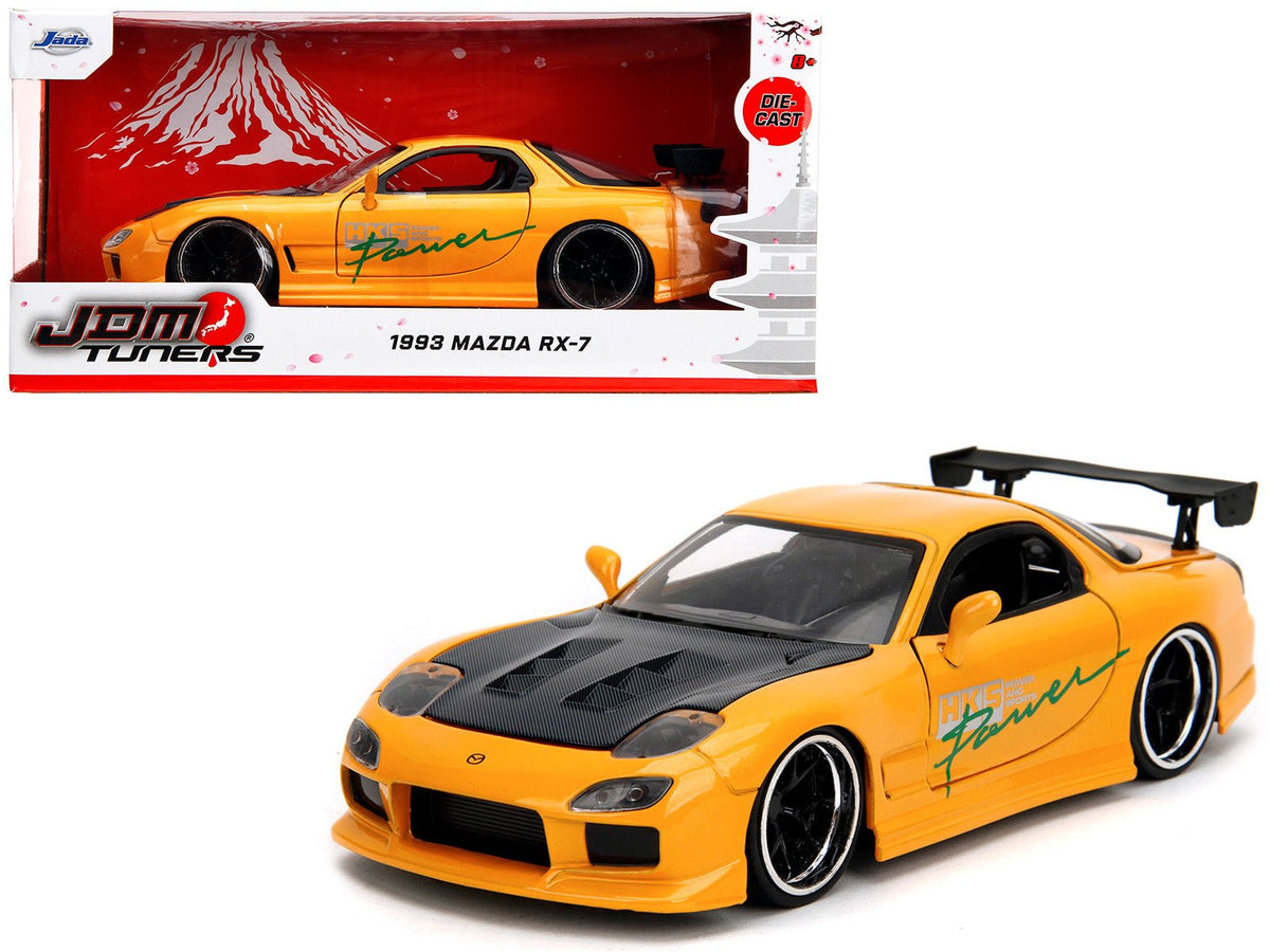 Rapid Vehicles 1993 Mazda RX-7 "HKS Power" Yellow with Carbon Hood "JDM Tuners" Series 1/24...