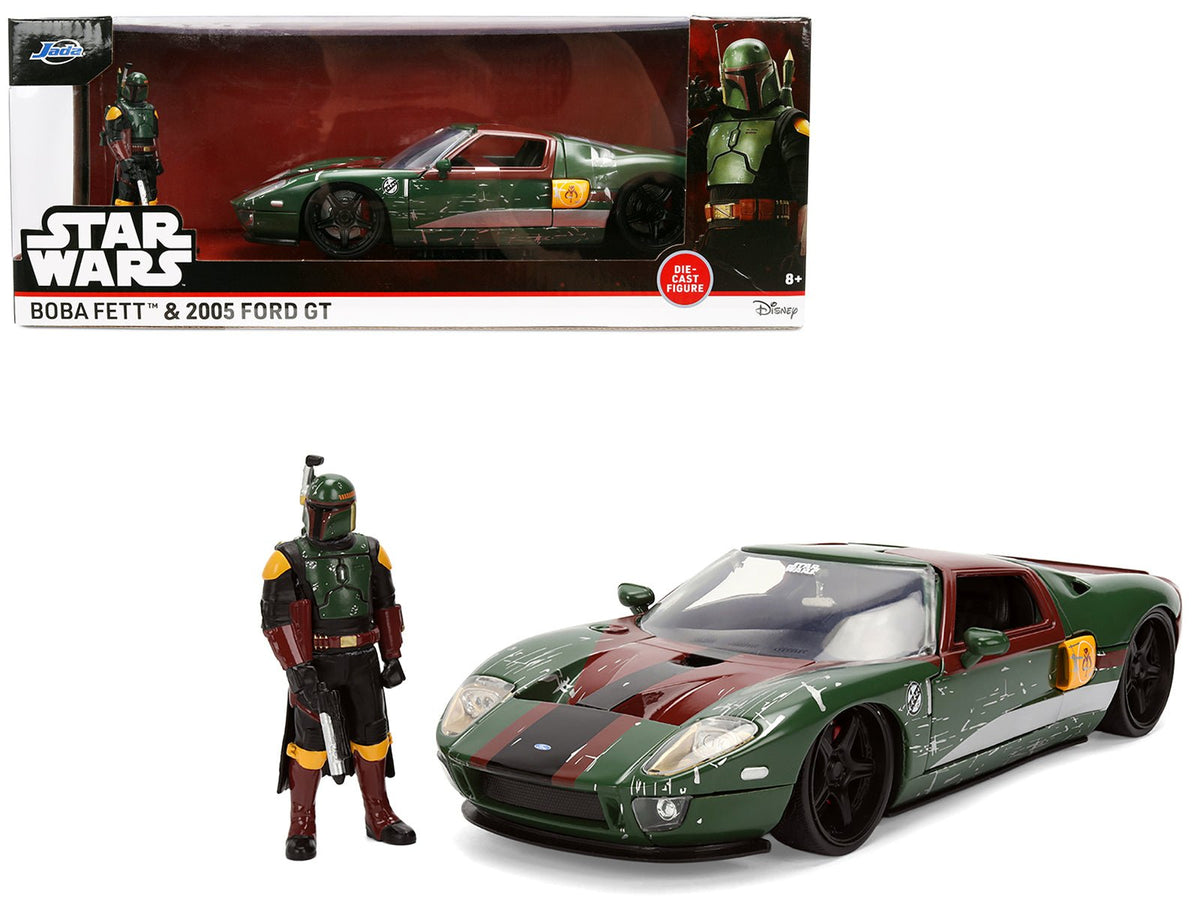 Rapid Vehicles 2005 Ford GT Green (Weathered) with Graphics and Boba Fett Figure "Star Wars"...
