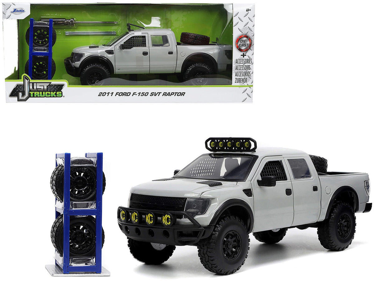 Rapid Vehicles 2011 Ford F-150 SVT Raptor Pickup Truck Light Gray with Extra Wheels "Just Trucks"...