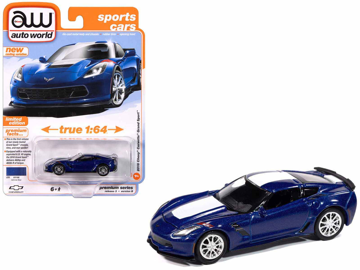 Rapid Vehicles 2018 Chevrolet Corvette Grand Sport Admiral Blue with White Stripe "Sports Cars"...