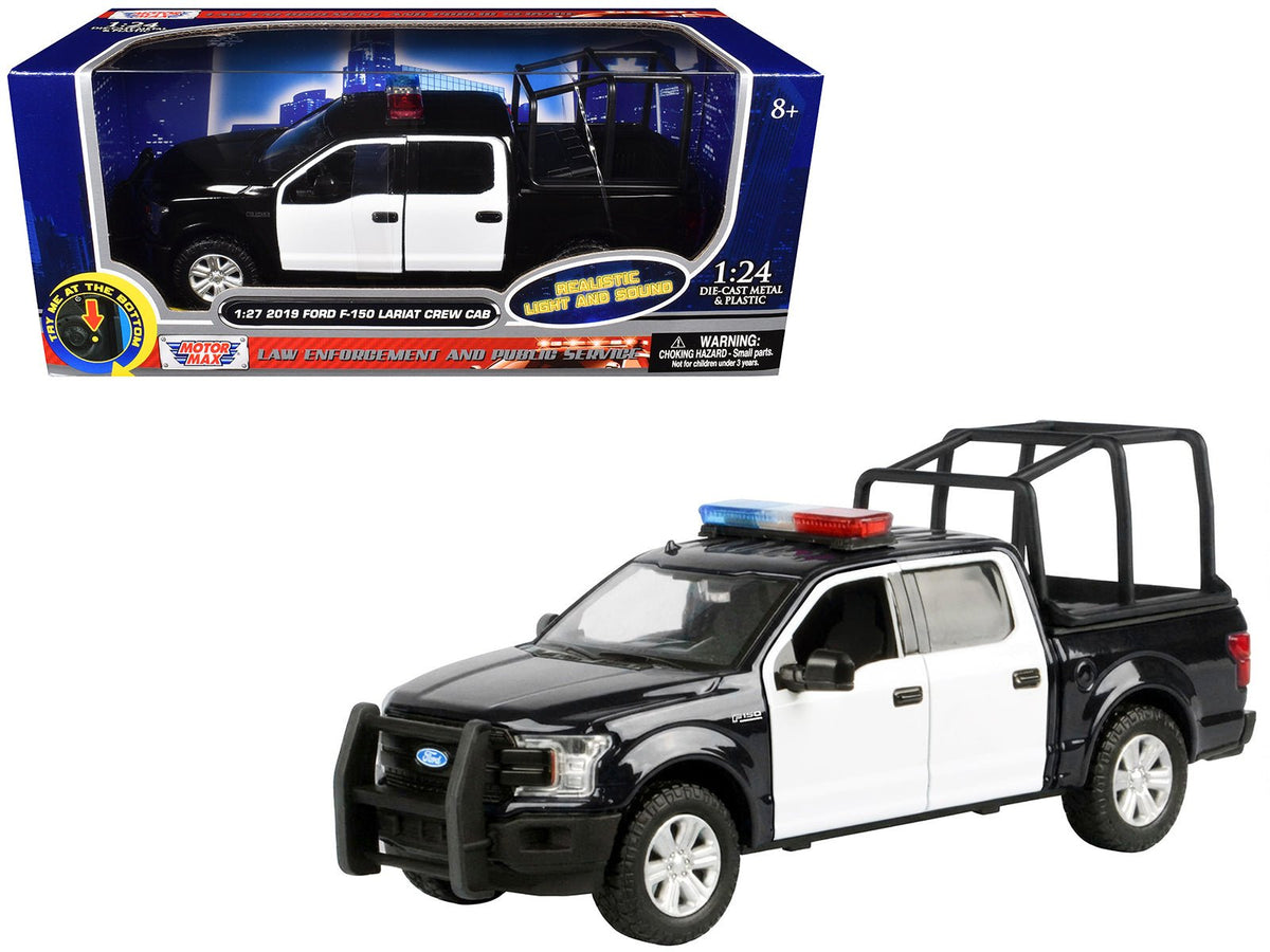 Rapid Vehicles 2019 Ford F-150 Lariat Crew Cab Pickup Truck with Bed Cage Black and White with...
