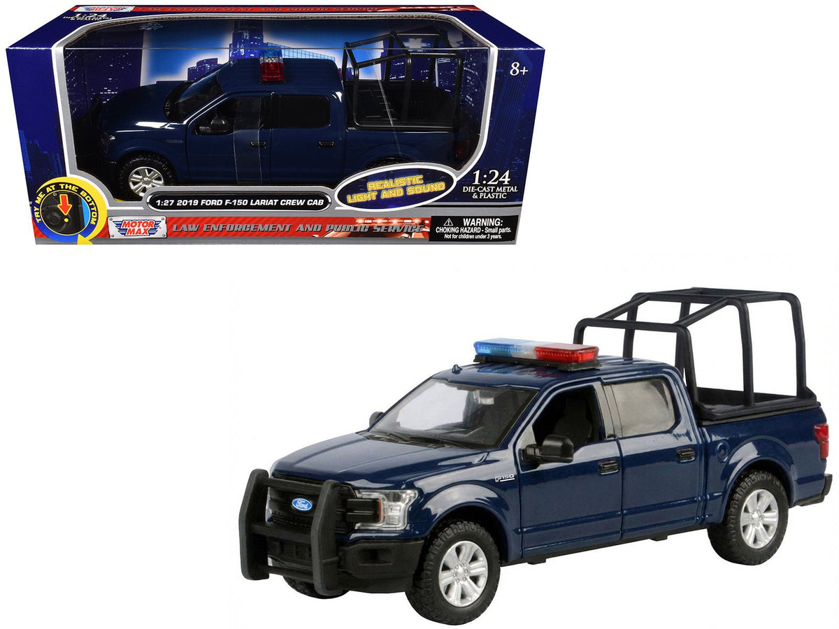 Rapid Vehicles 2019 Ford F-150 Lariat Crew Cab Pickup Truck with Bed Cage Dark Blue with Flashing...