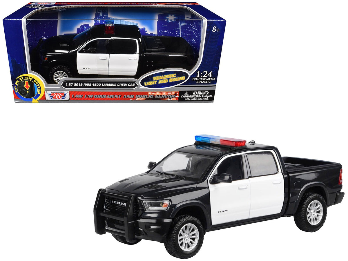 Rapid Vehicles 2019 RAM 1500 Laramie Crew Cab Pickup Truck Black and White with Flashing Light...
