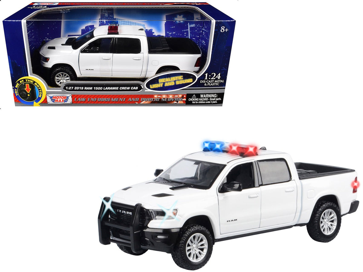 Rapid Vehicles 2019 RAM 1500 Laramie Crew Cab Pickup Truck White with Flashing Light Bar and...
