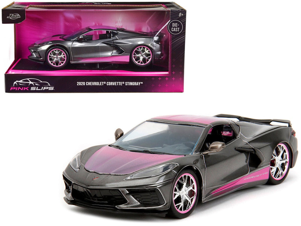 Rapid Vehicles 2020 Chevrolet Corvette Stingray Gray Metallic with Pink Carbon Hood and Top "Pink...