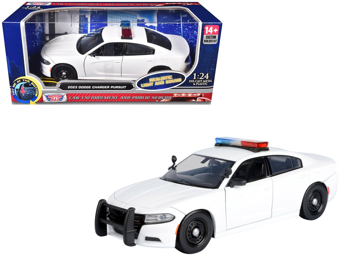 Rapid Vehicles 2023 Dodge Charger Pursuit Police Car Unmarked White with Flashing Light Bar Front...