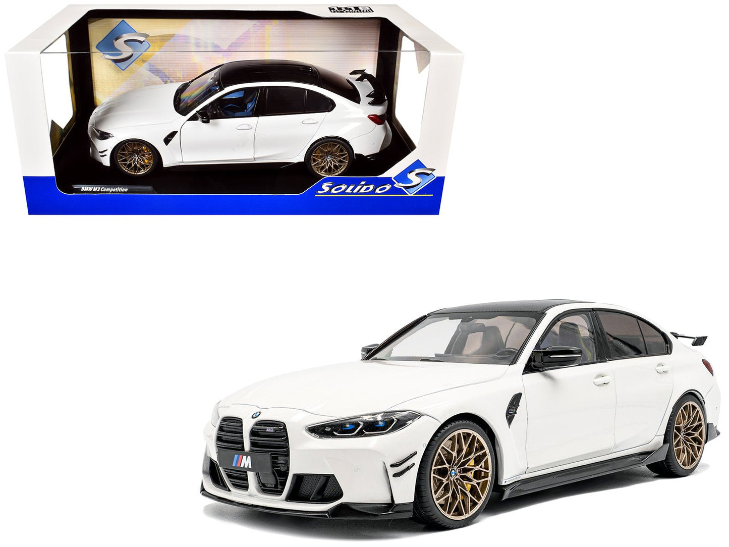 2024 BMW M3 Competition Alpine White with Carbon Top 1/18 Diecast Model Car by Solido free shipping USA