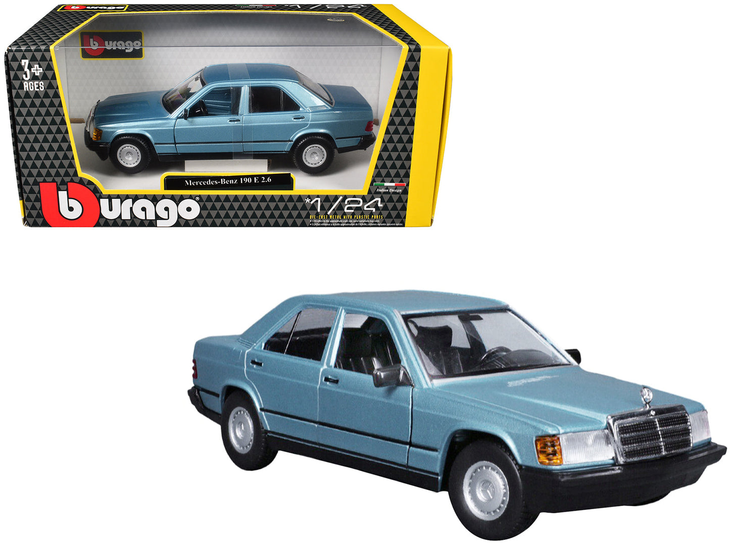 Mercedes-Benz 190 E 2.6 Blue Metallic 1/24 Diecast Model Car by Bburago free shipping USA