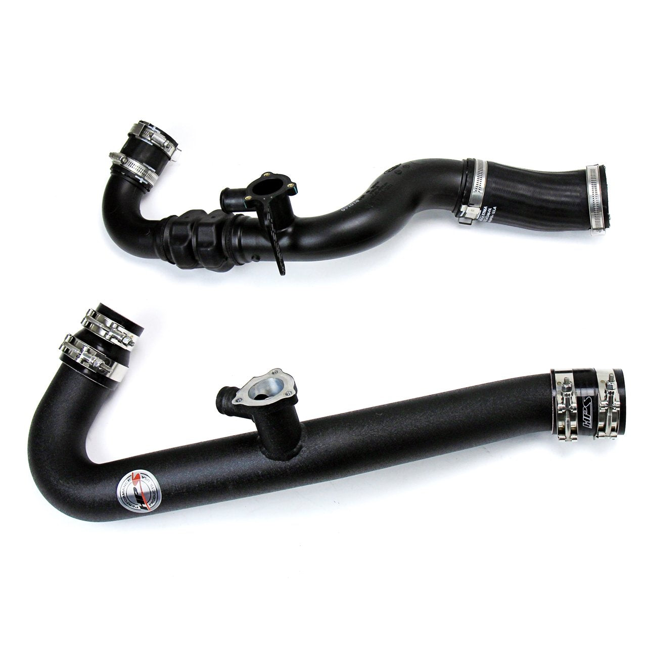 HPS Performance HPS Intercooler Hot Charge Pipe and Cold Side with Blue Hoses 15-17 Ford Mustang Ecoboost 2.3L Turbo, Polish