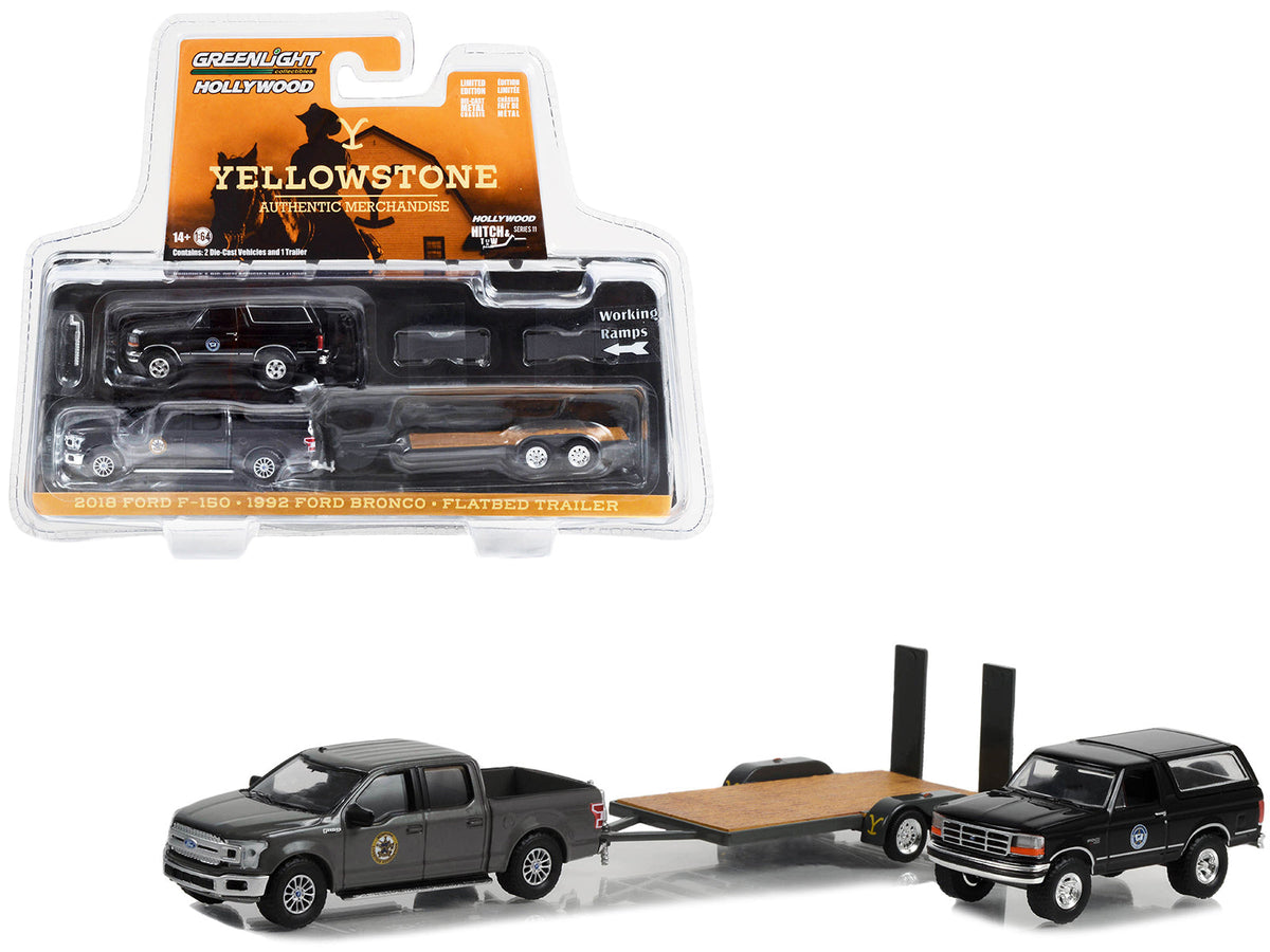 Rapid Vehicles 2018 Ford F-150 Pickup Truck Gray with 1992 Ford Bronco "Montana Livestock...