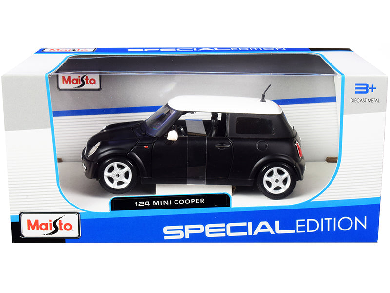 Mini Cooper Matt Black with White Top 1/24 Diecast Model Car by Maisto free shipping USA