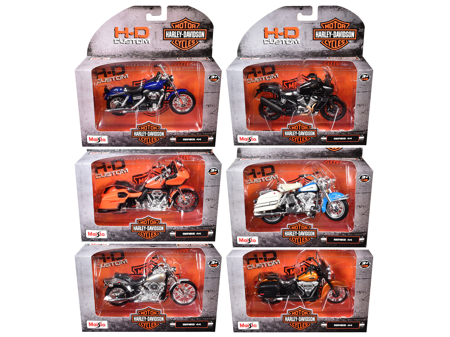 Harley-Davidson Motorcycles 6 piece Set Series 44 1/18 Diecast Models by Maisto free shipping USA