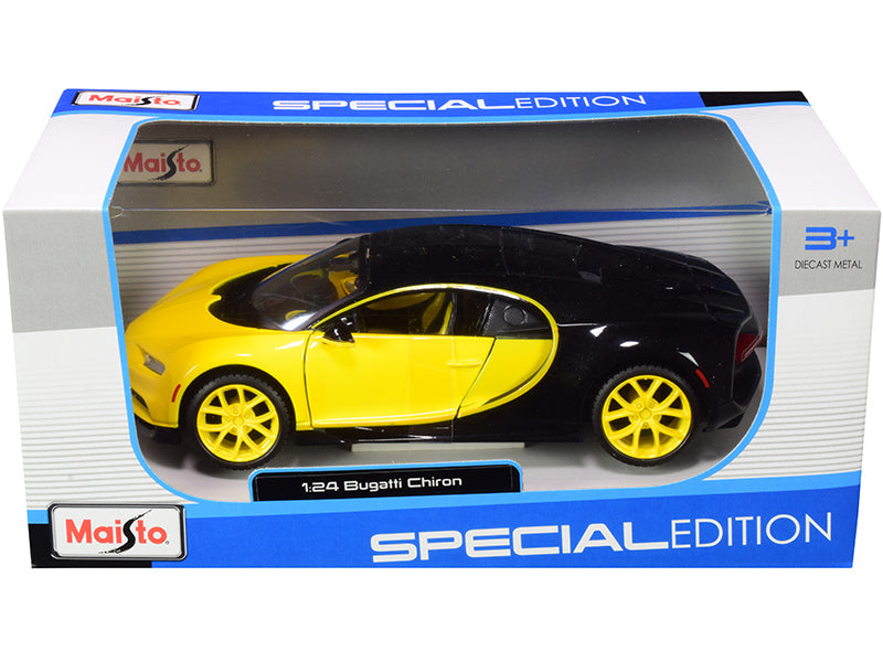 Bugatti Chiron Yellow and Black 1/24 Diecast Model Car by Maisto free shipping USA