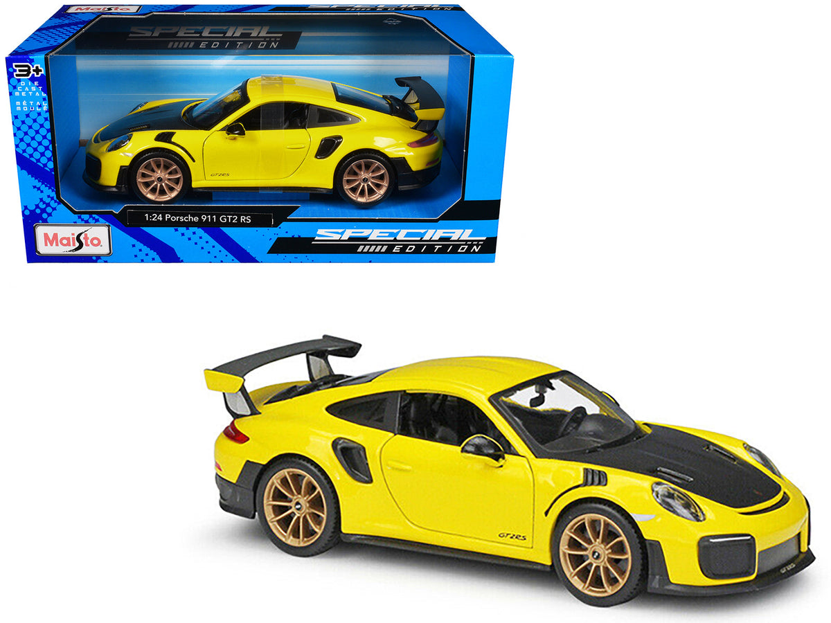 Rapid Vehicles Porsche 911 GT2 RS Yellow with Carbon Hood and Gold Wheels "Special Edition" 1/24...