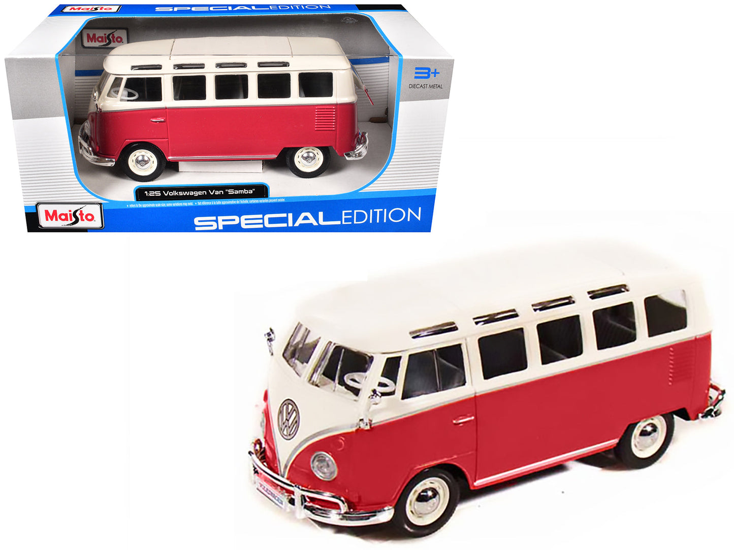 Volkswagen Van Samba Bus Red and White 1/25 Diecast Model by Maisto free shipping USA