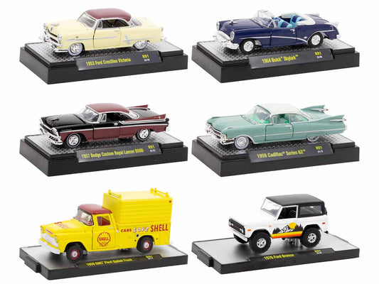 "Auto-Thentics" 6 piece Set Release 91 IN DISPLAY CASES Limited Edition 1/64 Diecast Model Cars by M2 Machines free shipping USA