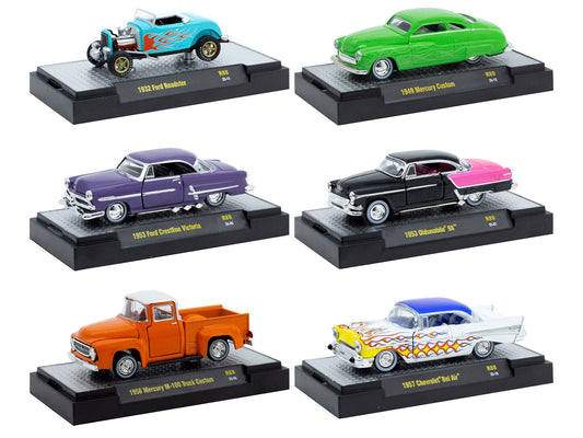 "Auto Meets" Set of 6 Cars IN DISPLAY CASES Release 88 Limited Edition 1/64 Diecast Model Cars by M2 Machines free shipping USA