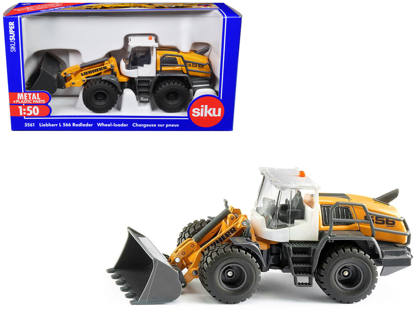 Liebherr L556 Wheel Loader Yellow with White Cabin 1/50 Diecast Model by Siku free shipping USA