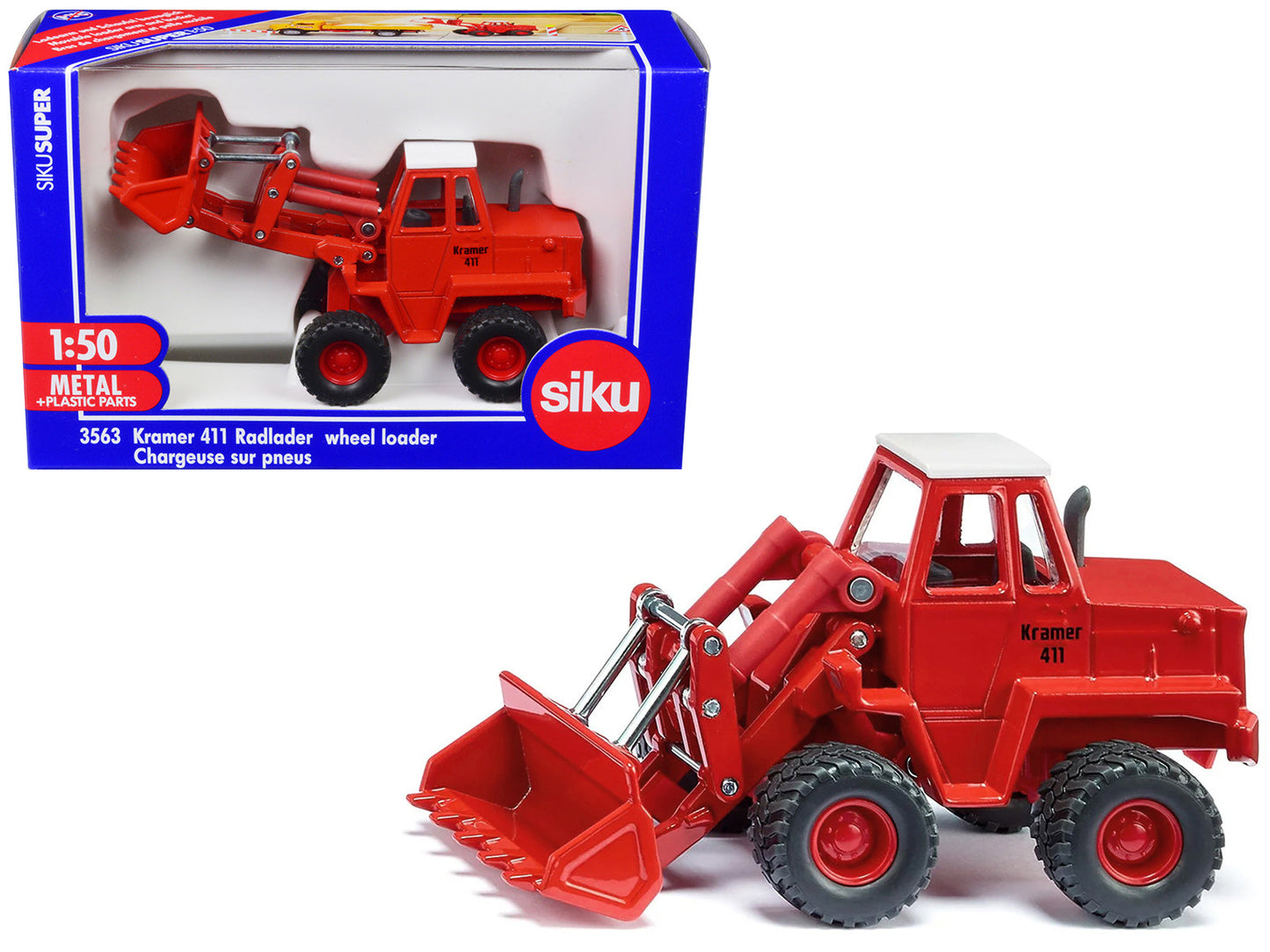 Kramer 411 Wheel Loader Red with White Top 1/50 Diecast Model by Siku free shipping USA