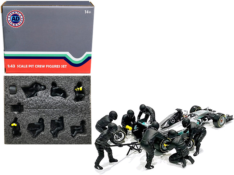 Rapid Vehicles Formula One F1 Pit Crew 7 Figurine Set Team Black Release II for 1/43 Scale Models...