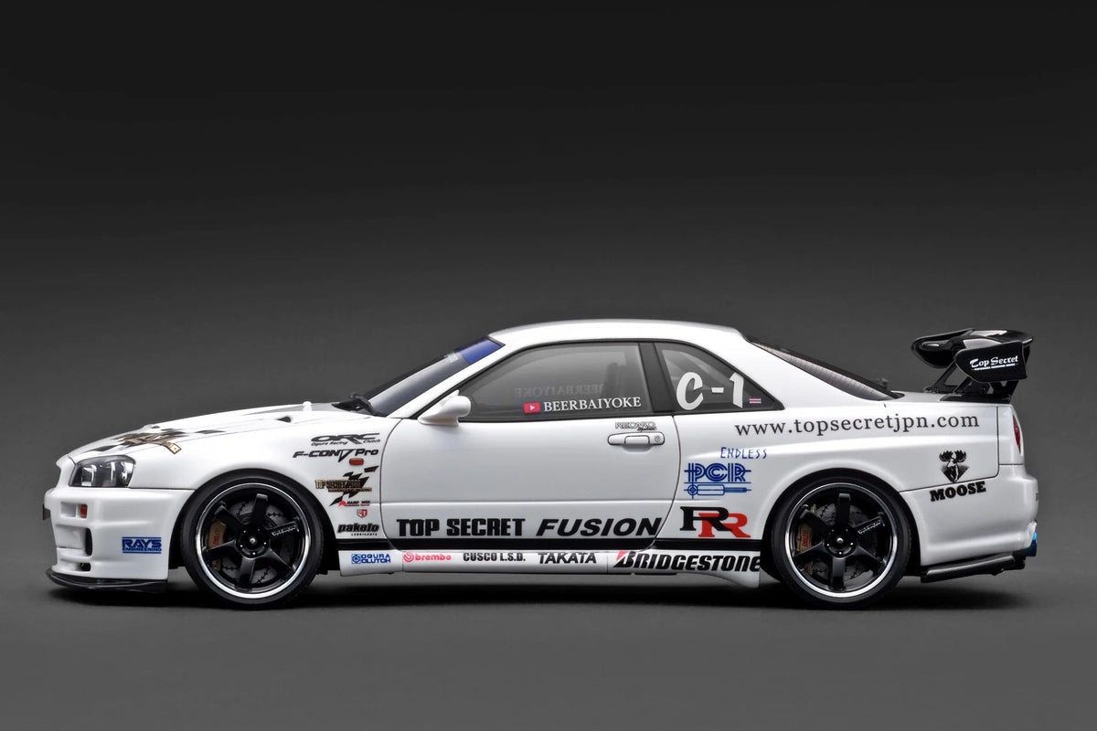 STM Diecast Ignition-Model Nissan Skyline GT-R R34 (BNR34) Top Secret Thailand 34GT-R White 1:18...