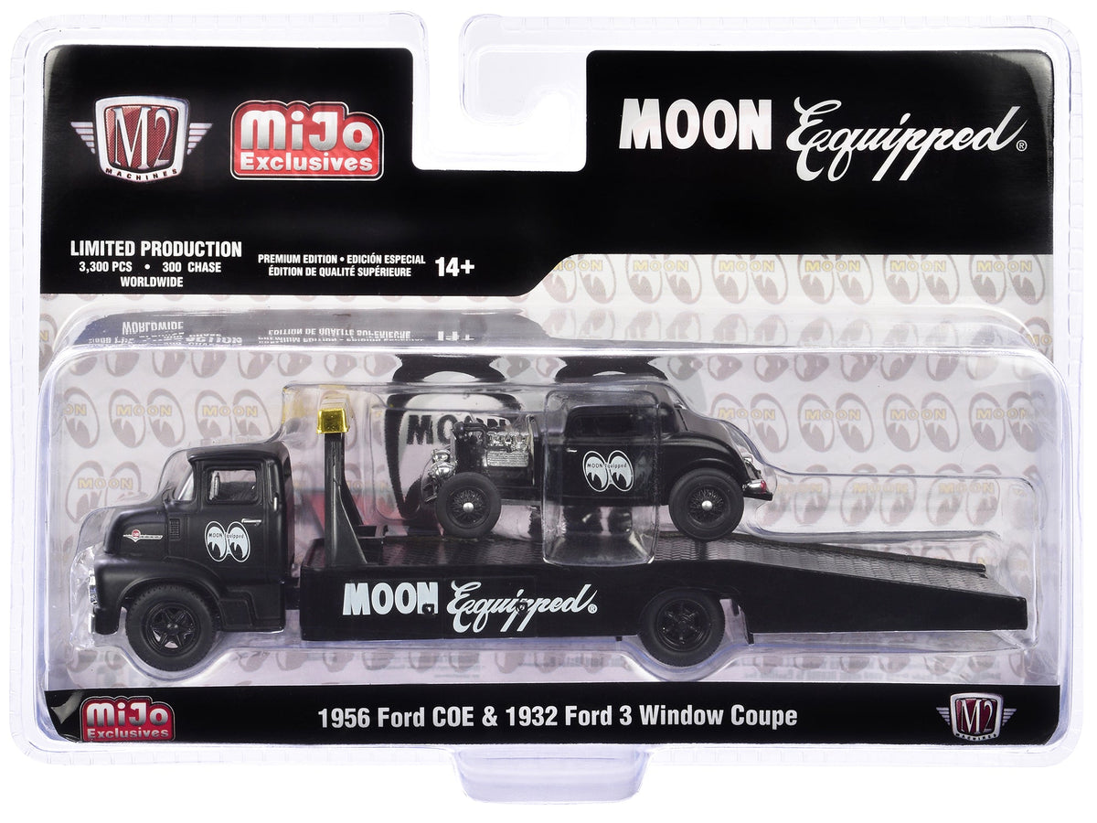 Rapid Vehicles 1956 Ford COE Ramp Truck Matt Black and 1932 Ford 3 Window Coupe Matt Black...