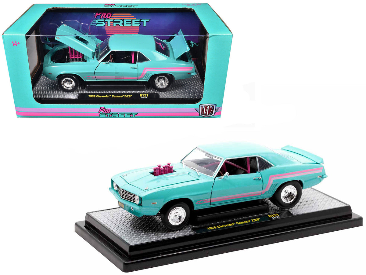 Rapid Vehicles 1969 Chevrolet Camaro Z/28 Light Blue with Pink Stripes "Pro Street" Limited...